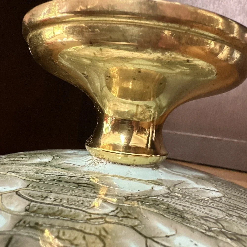 Delft Holland Pedestal Bowl Gold Trim Sea Green Hand Painted Dish MCM Vintage